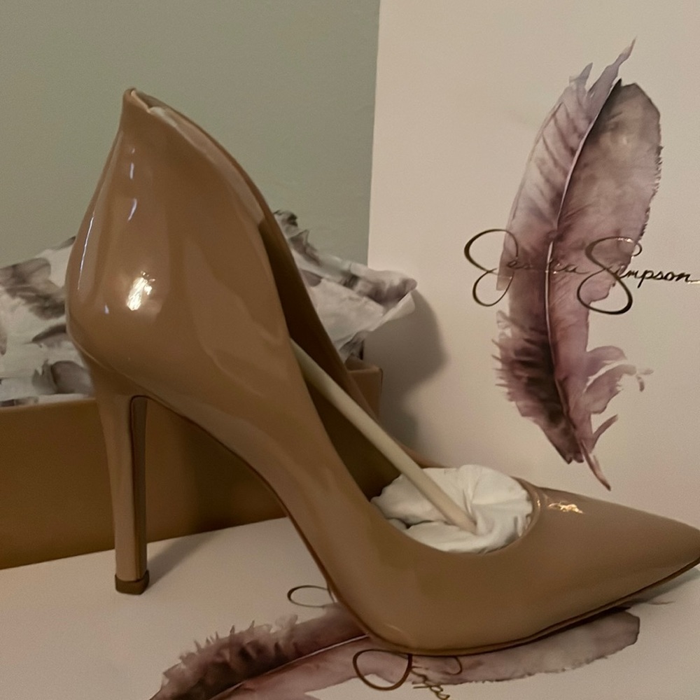 Jessica Simpson 4 inch taupe in color, never worn high heels